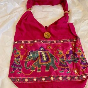 Cute pink tote embroidered with elephants